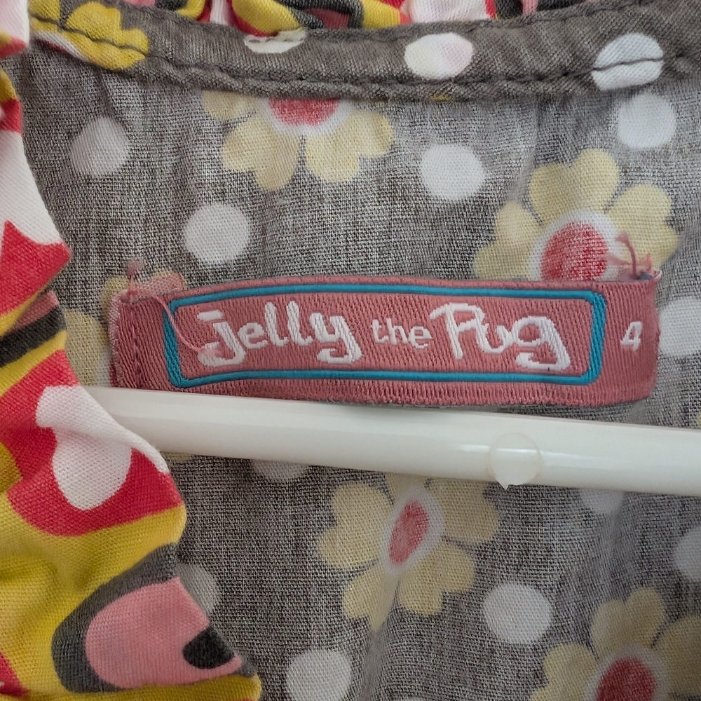 Jelly The Pug 4T Brown Floral Wrap Dress with Pink and Yellow Accents - Picture 2 of 4